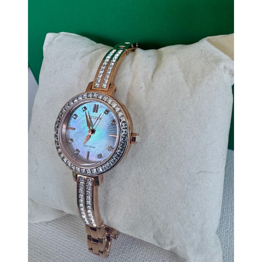 Citizen Eco-Drive E031 Rose Gold Crystal Bezel Bracelet Watch Womens